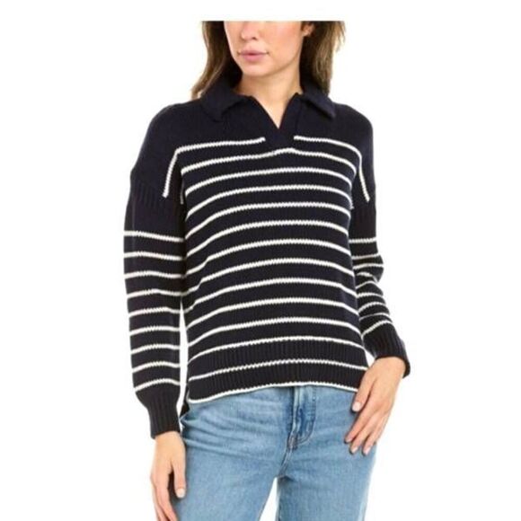 Alex Mill Jacques Stripe Polo Pullover Sweater Navy White Knit Preppy SZ M - Picture 1 of 5